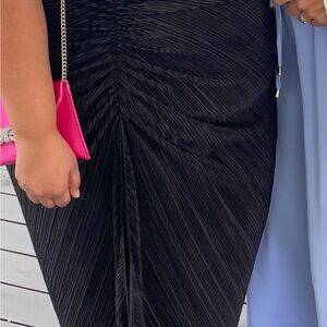 Good American Black and White Ruched Pencil Maxi Skirt